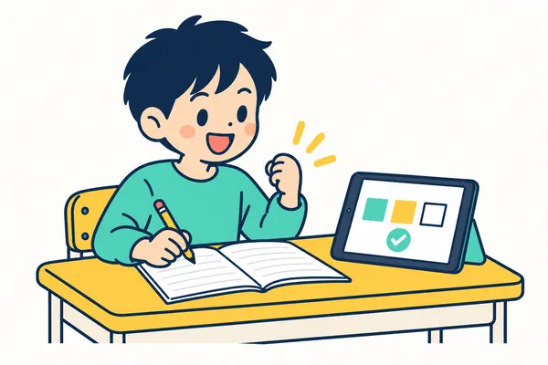 ペンで漢字を練習する子ども